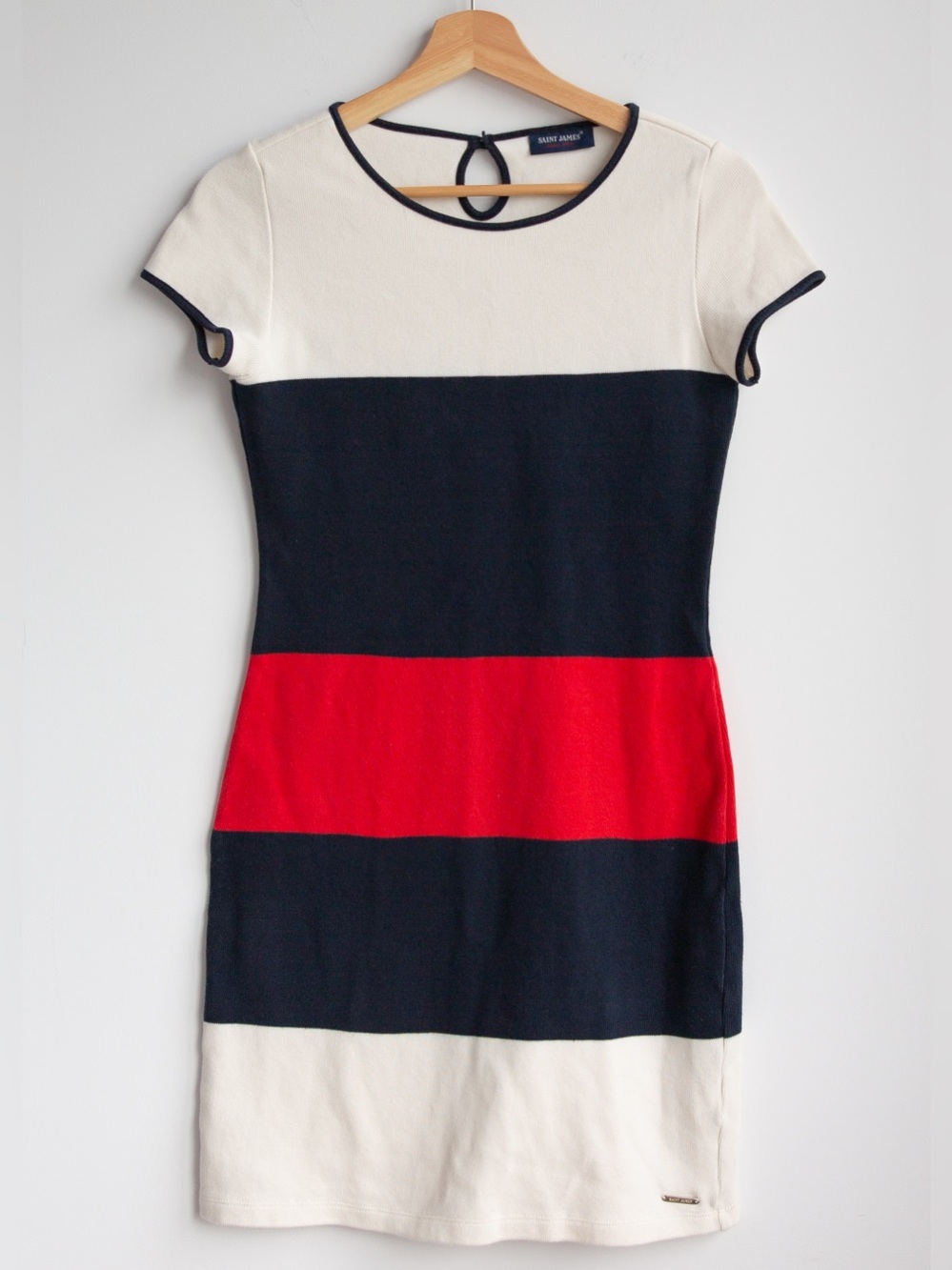 Saint James Color Block Knit Dress Tricolor Navy Red Cream US 4